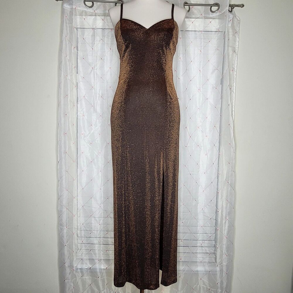 Vtg Betsy & Adam Sz 6 Copper Brown Dark‎ Romance Vampy Maxi Party Prom Dress